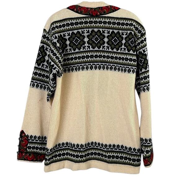Nordstrikk Norway 100% Wool Cardigan Women’s XL Cream Floral Trim Pewter Hooks - Picture 2 of 7